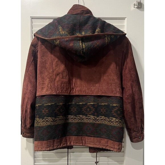 VTG Adventure Bound Suede Western Thinsulate Navajo Aztec Tribal Hooded Jacket - Picture 5 of 11